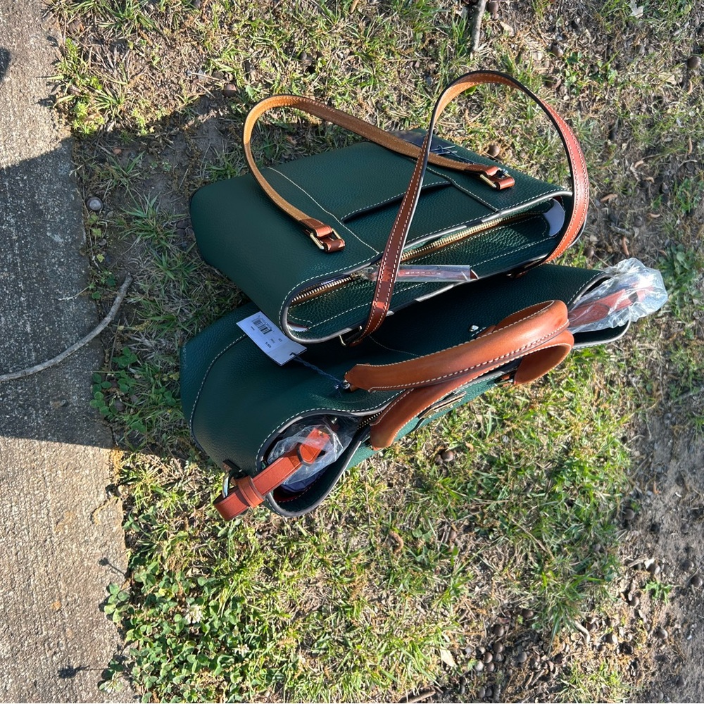 Dooney & Bourke Forest Green Pebbled Tote with Tan Handles

$270 total for both - Picture 6 of 7